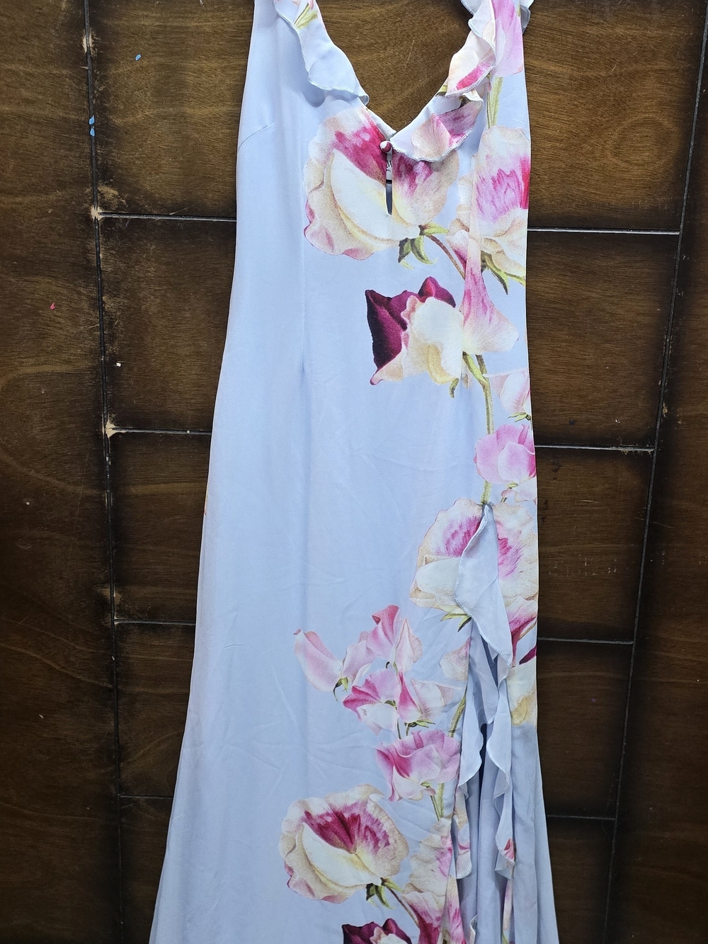 Light Blue Floral Ruffle Maxi Dress Runaway the Label Xs